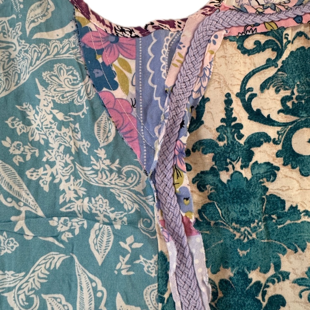 Blue Velvet Patchwork Boho Jumpsuit NWT Size Medium Wide Leg Floral - Picture 5 of 11